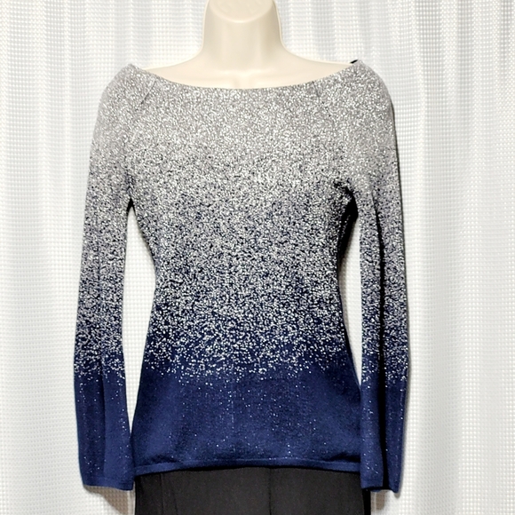 WHBM Silver & Navy Blue Ombre Long Sleeve Sweater (XXS) - Picture 2 of 10